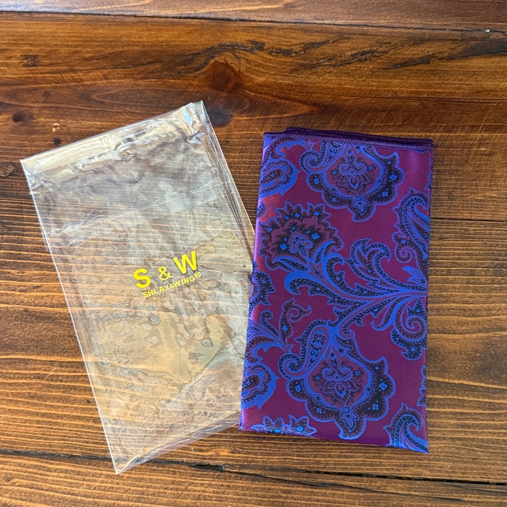 Men’s Pocket Square Paisley Purple Polyester